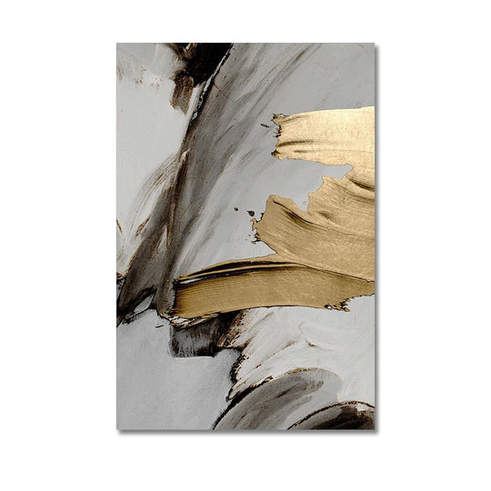 Set of 3 Thick Brush Grey Golden Abstract Canvas Wall Art