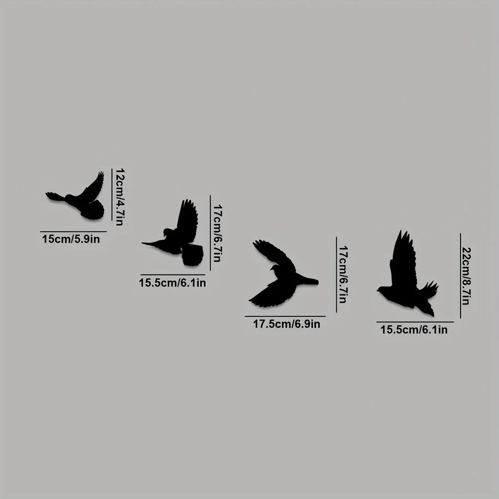 Set of 4 Silhouetted Birds Black Metal Wall Art Decor