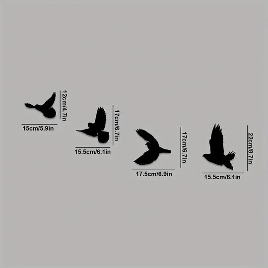 Set of 4 Silhouetted Birds Black Metal Wall Art Decor