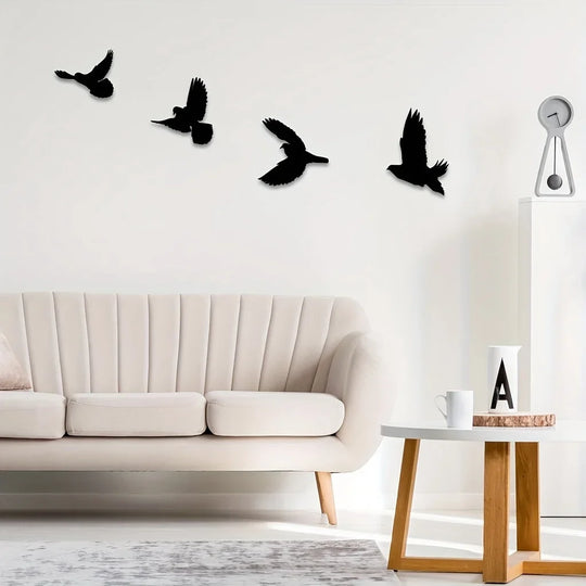 Set of 4 Silhouetted Birds Black Metal Wall Art Decor