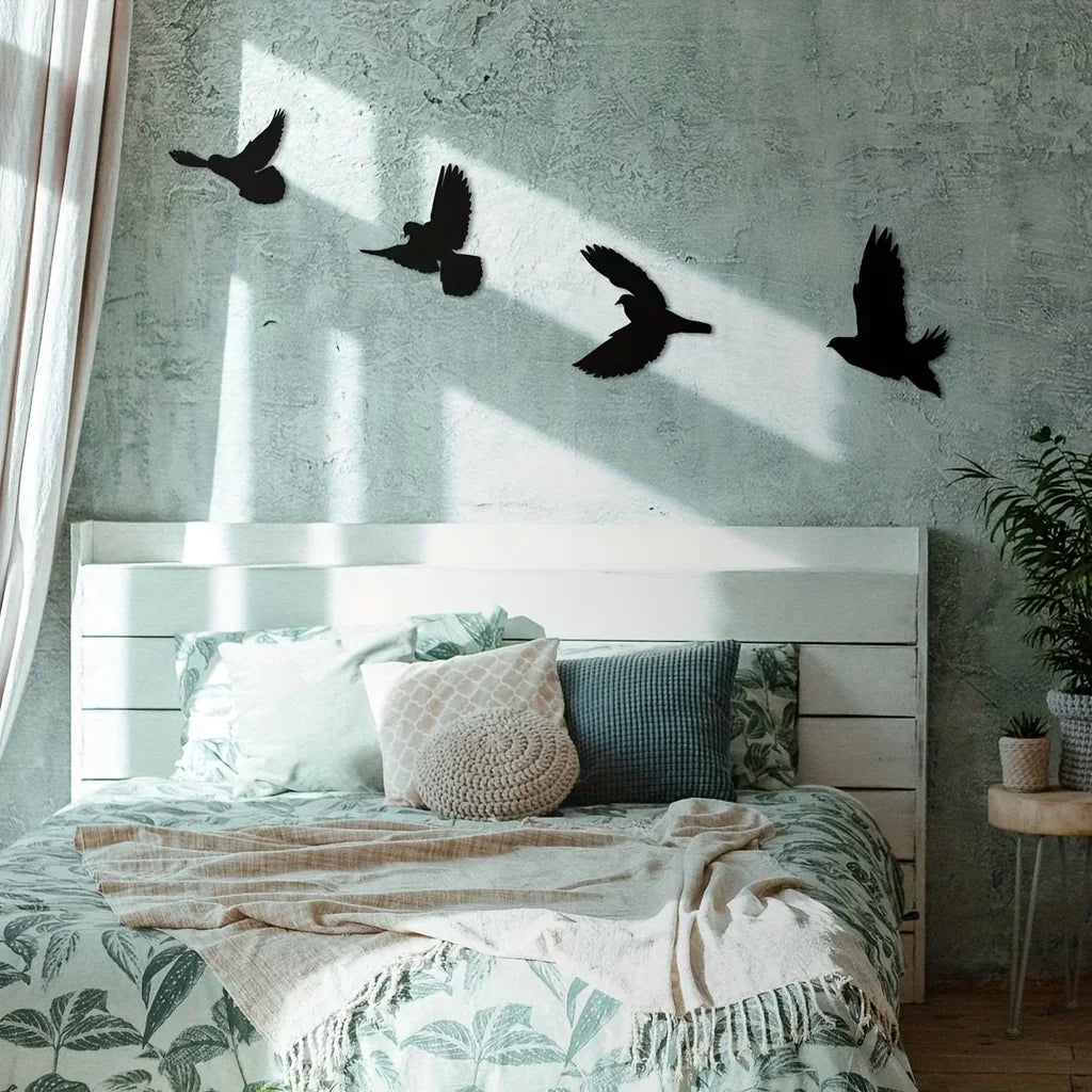 Set of 4 Silhouetted Birds Black Metal Wall Art Decor
