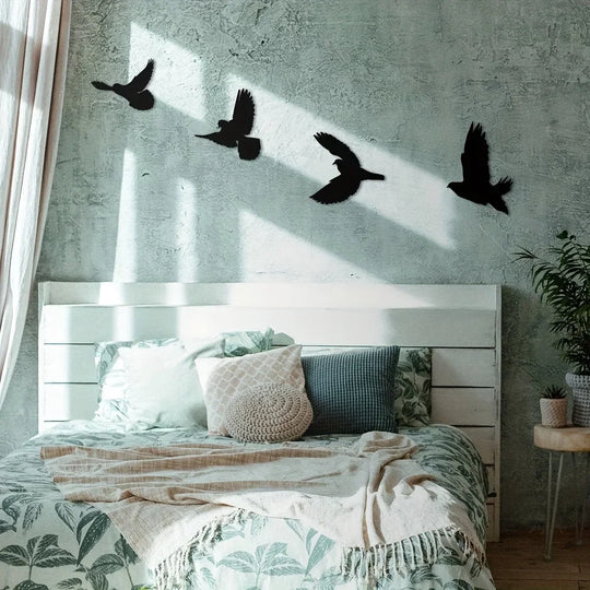 Set of 4 Silhouetted Birds Black Metal Wall Art Decor