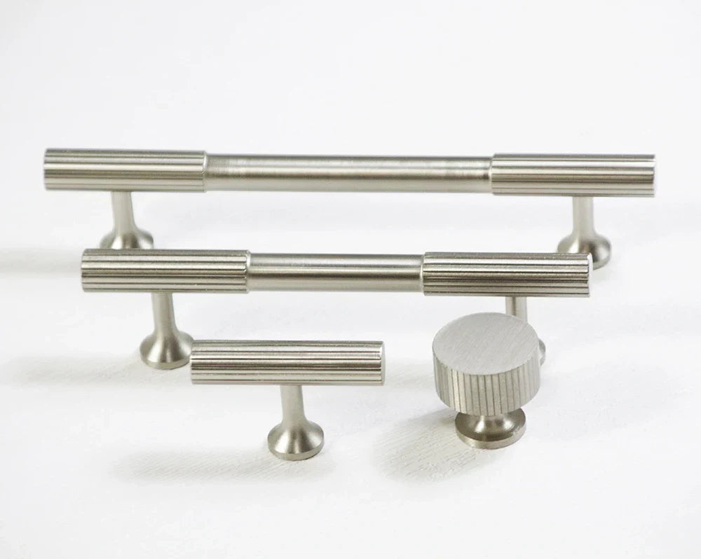 Nickel Brass Art Deco Cabinet Knobs and T-Bar Handles – Brushed Silver Pulls for Furniture