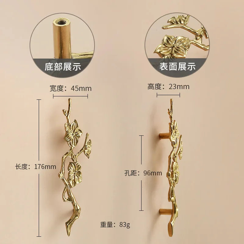 Luxury Brass Flower and Leaf Cabinet Handles – Chinese-Style Decorative Pulls