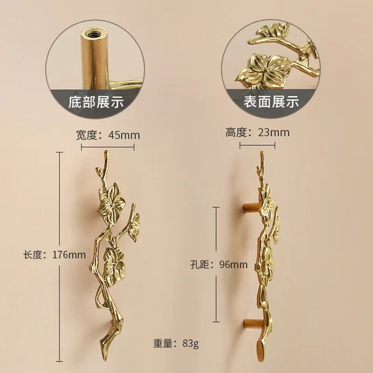Luxury Brass Flower and Leaf Cabinet Handles – Chinese-Style Decorative Pulls