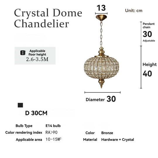 Vintage Crystal Pendant Light with American Copper Finish