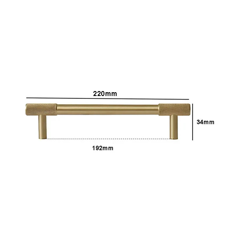 Solid Brass Knurled Cabinet Handles – Satin Gold Wardrobe Pulls and Drawer T-Bars