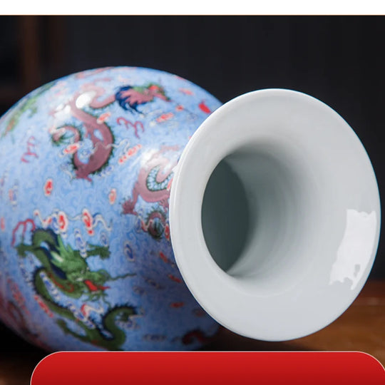 Large Ceramic Nine Dragons Decorative Vase for Living Room Decor