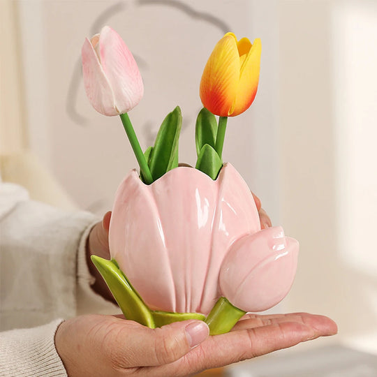 Ceramic Tulip Decorative Vase for Desktop and Tabletop Decor