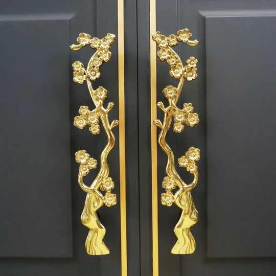 Solid Brass Plum Tree Branch Handles – Chinese Style Cabinet and Wardrobe Pulls (120mm)
