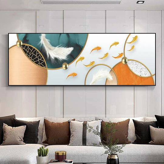 Abstract Golden Fish Wide Format Canvas Wall Art