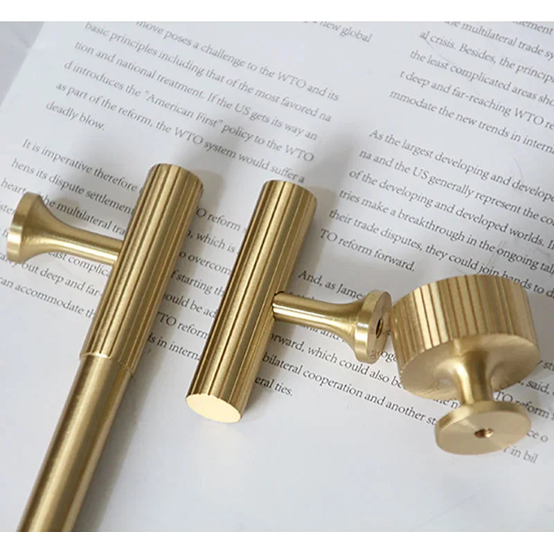Solid Brass Art Deco Cabinet Handles – Knurled T-Bar Pulls and Knobs for Furniture