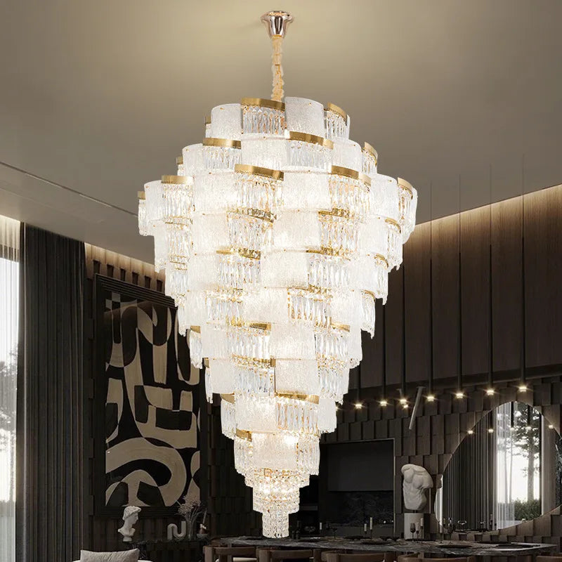 Luxury Crystal Chandelier – Modern High-Ceiling Pendant for Villa Stairwell