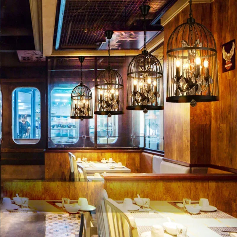 Birdcage Iron Crystal LED Pendant Lamp