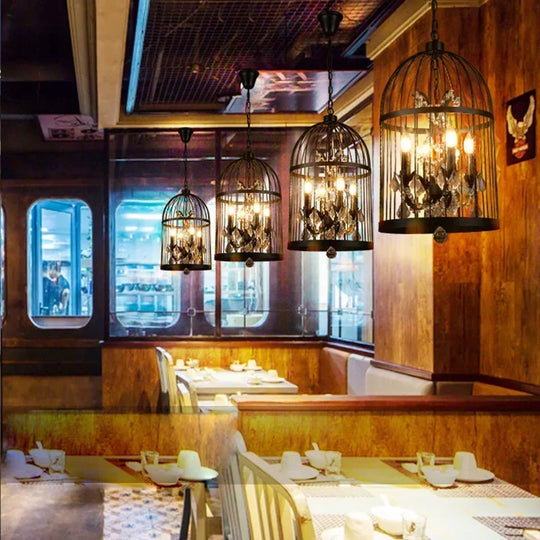 Birdcage Iron Crystal LED Pendant Lamp