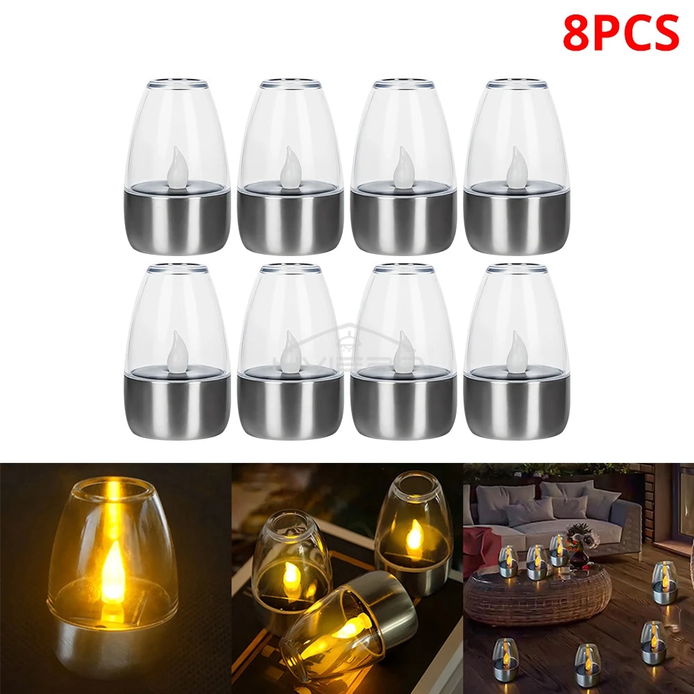 Solar LED Candle Light Stainless Steel Outdoor Garden Decoration
