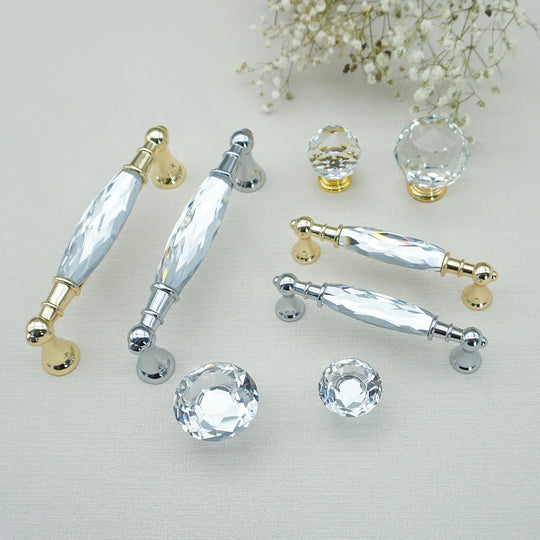 Luxury Gold Chrome Cabinet Handles – Zinc Alloy and Crystal Glass Pulls for Wardrobes and Dressers