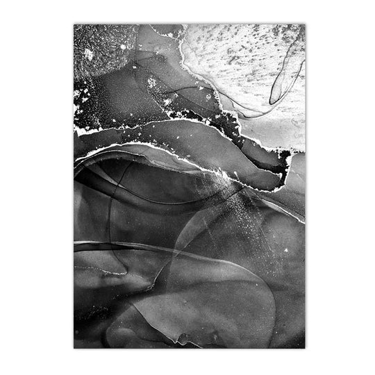 Black White Gray Liquid Marble Abstract Canvas Wall Art Set of 3