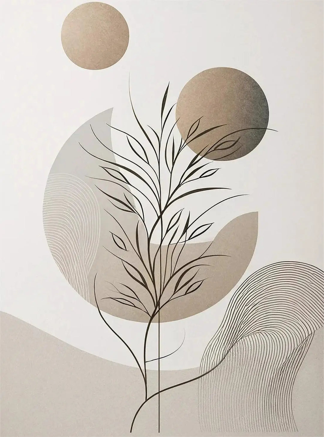 Oriental Zen Botanical Moon Sun Abstract Canvas Wall Art