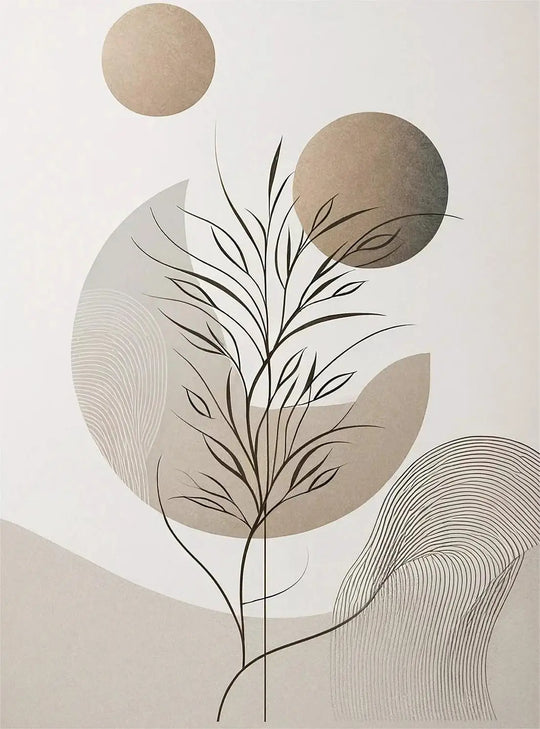 Oriental Zen Botanical Moon Sun Abstract Canvas Wall Art