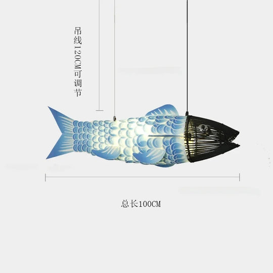 Modern Wooden Big Fish Pendant Light with Bamboo Design