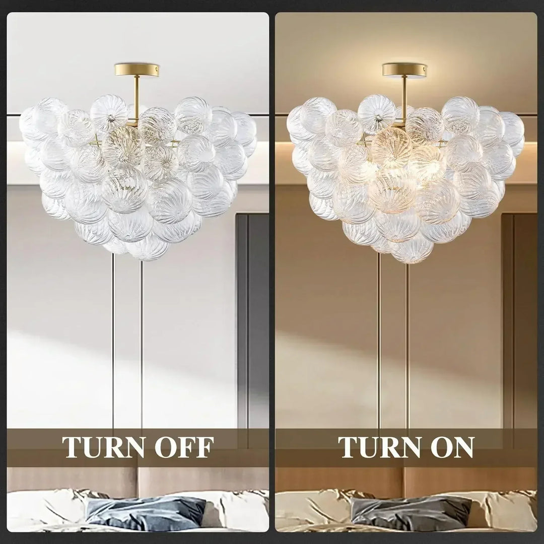 Modern Gold Glass Ball Ceiling Light Water Ripple Dining Room Lamp