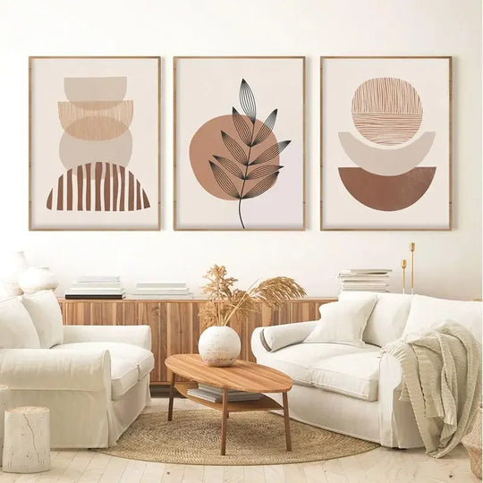 Set of 3 Abstract Geometric Earthy Tone Canvas Wall Art