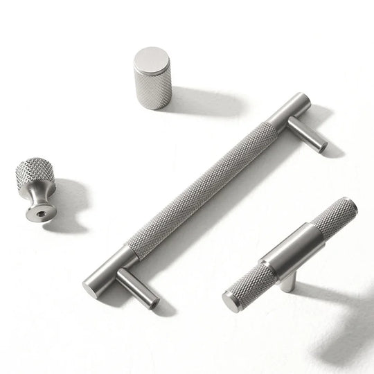 Solid Brass Knurled Cabinet Handles – Brushed Nickel Pulls and Textured Knobs