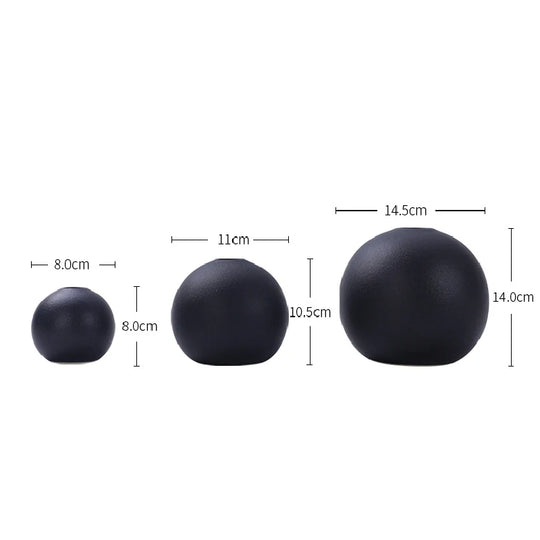 Black and White Ceramic Ball Vase for Hydroponic Flower Decor