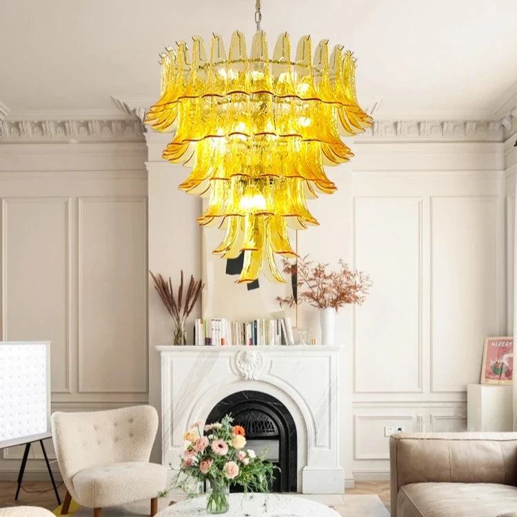 French Style Artistic Glass Pendant Chandelier – High-End Retro Staircase Light