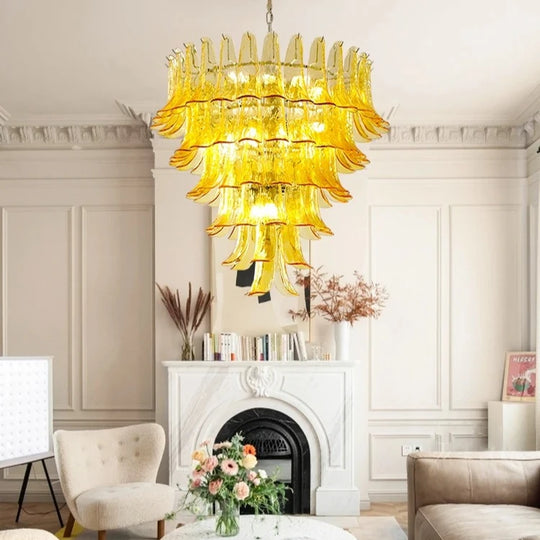 French Style Artistic Glass Pendant Chandelier – High-End Retro Staircase Light