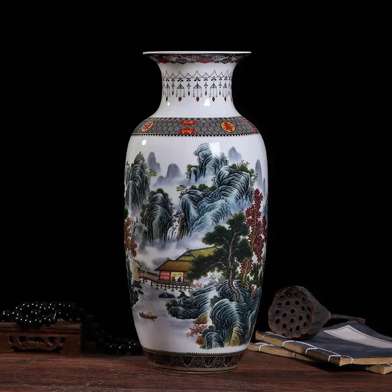 Ceramic Double Flower Decorative Vase for Living Room Table Decor