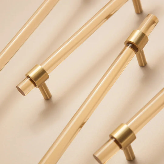 Champagne Acrylic and Brass Cupboard Handles – Modern T-Bar Pulls for Furniture