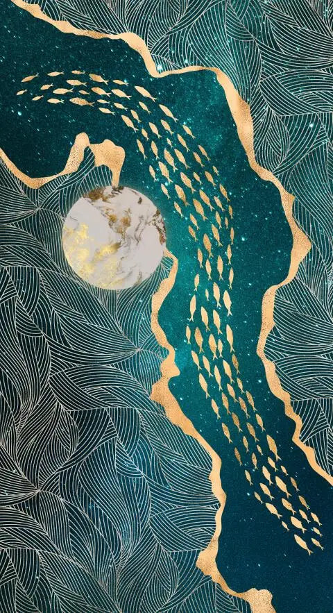 Abstract Green Aqua Auspicious Canvas Wall Art