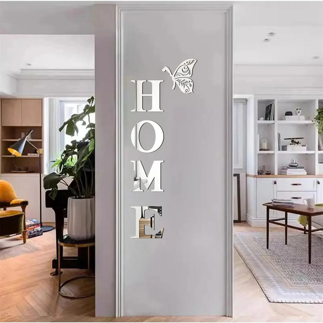 Home Logo 3D Mirror Wall Sticker for Entrance Decor
