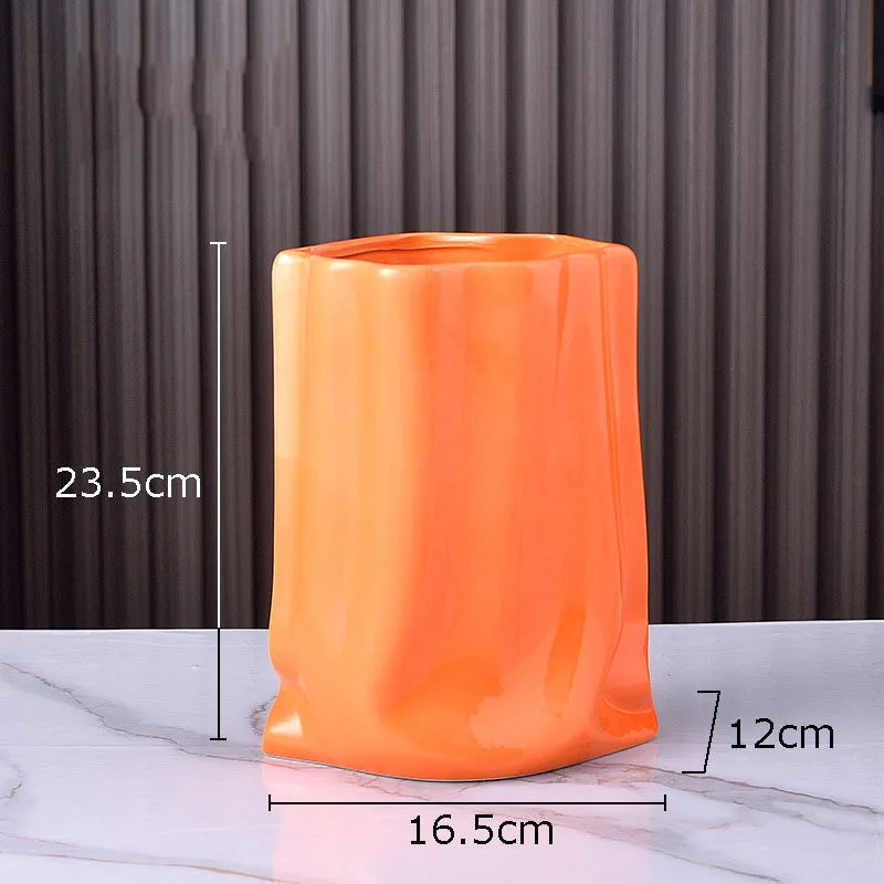 Pleated Texture Gold Plated Ceramic Vase for Desk and Home Decor