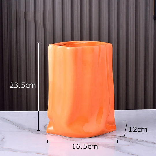 Pleated Texture Gold Plated Ceramic Vase for Desk and Home Decor