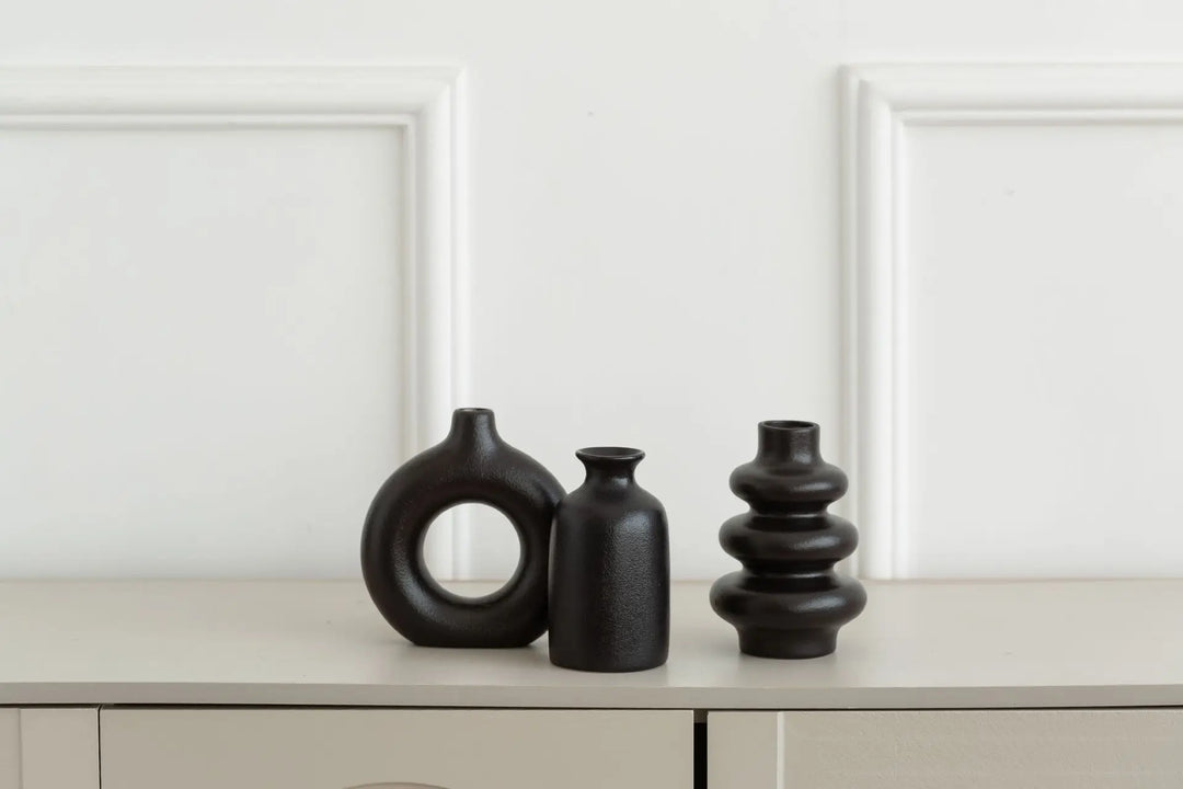 Set of 3 White Ceramic Decorative Vases for Home Styling