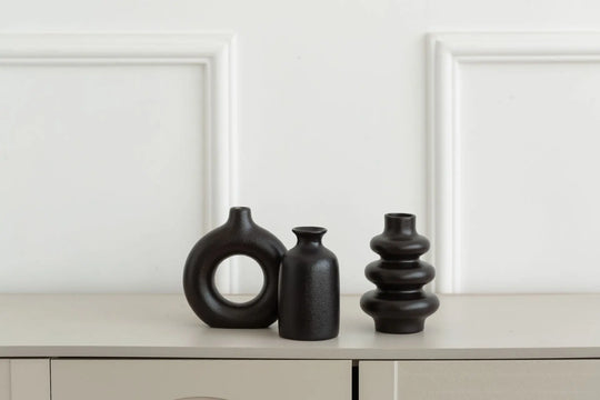 Set of 3 White Ceramic Decorative Vases for Home Styling