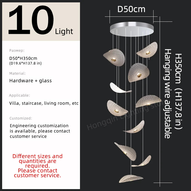 Modern Crystal Glass Stair Chandelier – High Ceiling Pendant Light