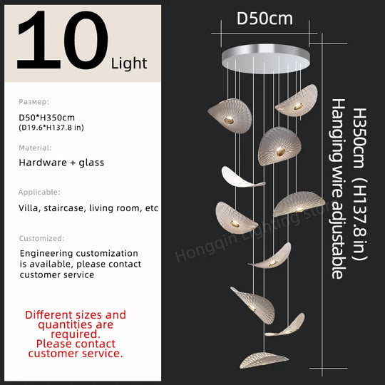 Modern Crystal Glass Stair Chandelier – High Ceiling Pendant Light