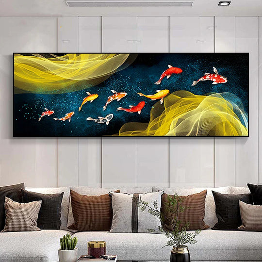 Abstract Golden Fish Wide Format Canvas Wall Art