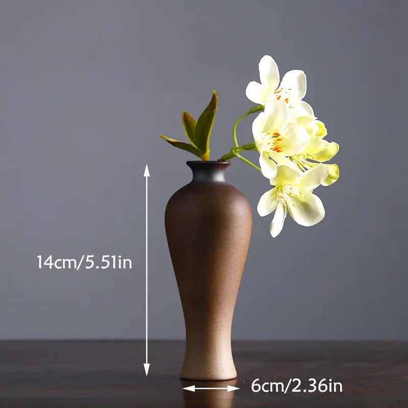 Retro Zen Ceramic Tabletop Vase for Flower Arrangement Decor