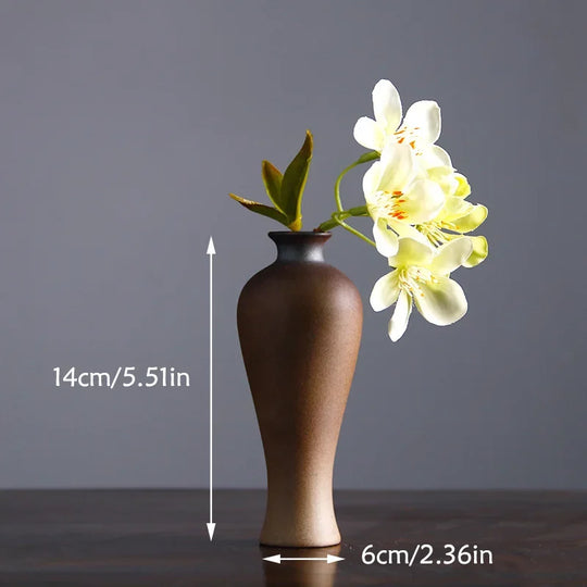 Retro Zen Ceramic Tabletop Vase for Flower Arrangement Decor