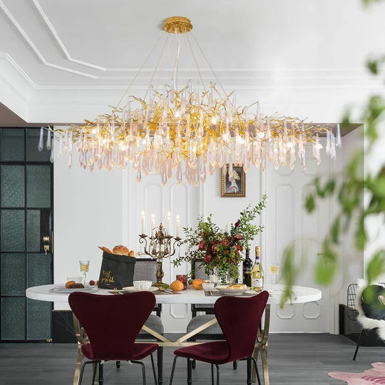 Luxury Long Hanging Crystal Chandelier Light for Dining Table & Living Room