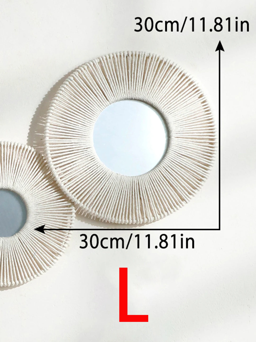 Round Hanging Wall Mirror with Woven Hemp Rope Decor