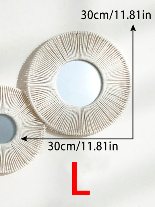 Round Hanging Wall Mirror with Woven Hemp Rope Decor