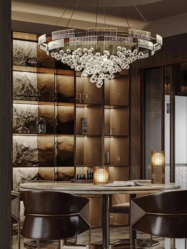 Designer Bubble Glass Chandelier with Wind-Chime Cluster Lighting