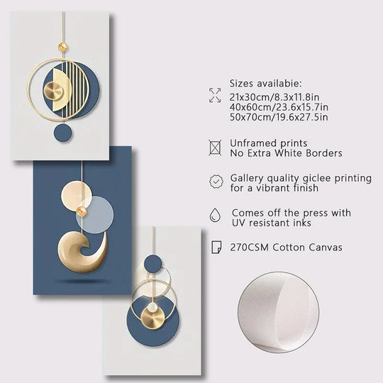 Set of 3 Minimalist Sun Moon Abstract Canvas Wall Art