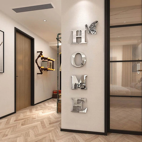 Home Logo 3D Mirror Wall Sticker for Entrance Decor